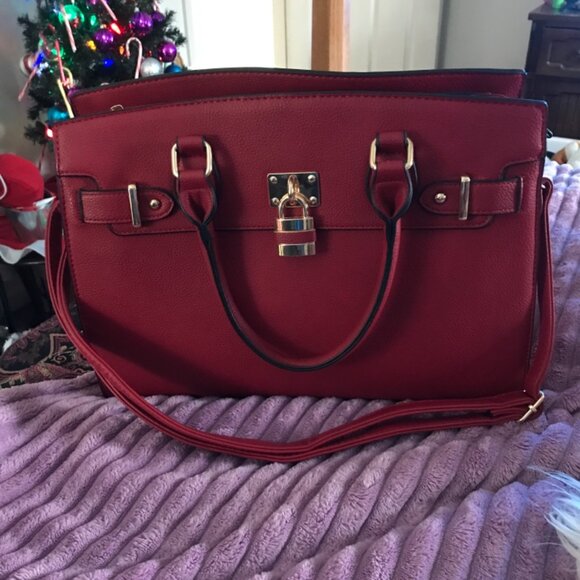 Neiman Marcus Dasein Women Red Vegan Leather Lock Style Top Handle Bag - Picture 1 of 4